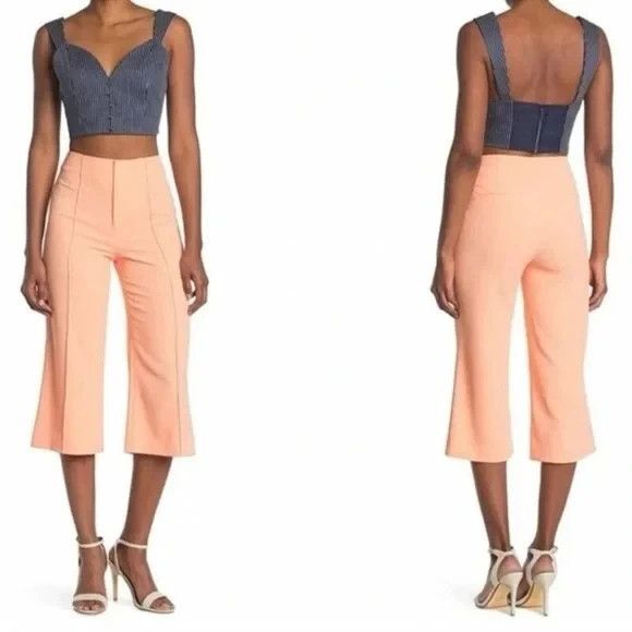 Alice + Olivia Dylan Wide Leg High Waisted Cropped Pants in Light Peach Womens 2 - Picture 2 of 10